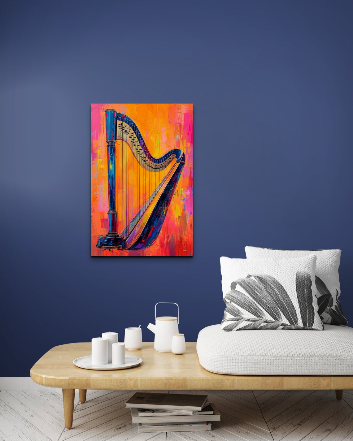 Pop Art Harp Blue Orange Modern Musical Instrument Decor Wall Art - Image 6
