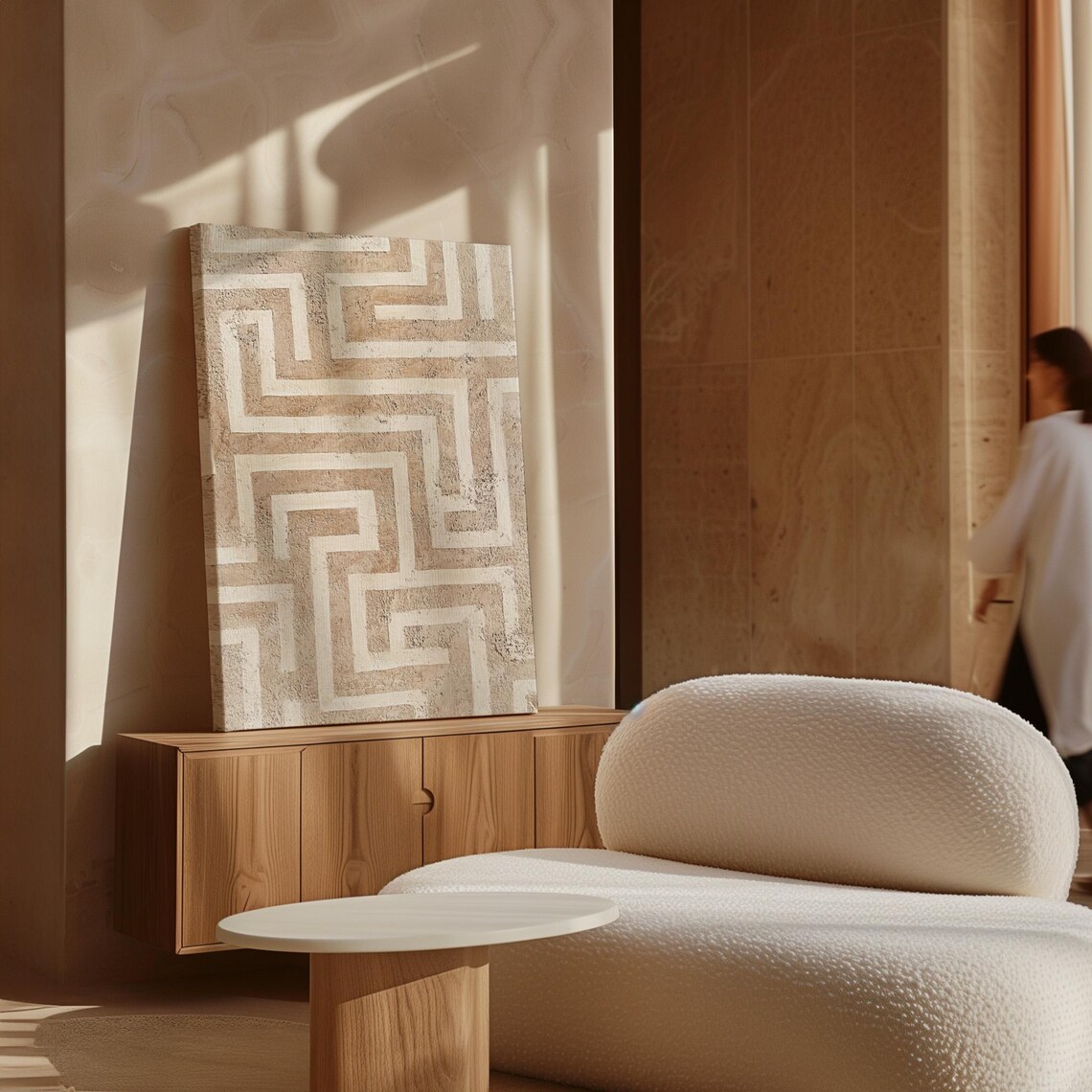 Neutral Geometric Textured Maze Pattern, Modern Boho Decor - Image 7