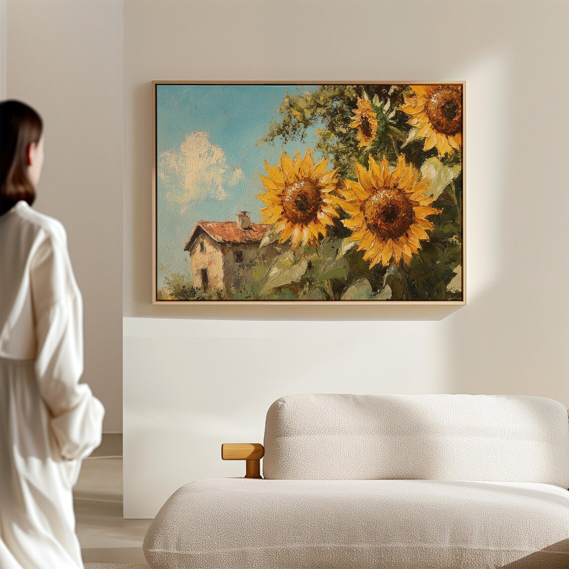 Giant Sunflowers with Rustic Farmhouse Bright Summer Oil Painting Poster - Image 7