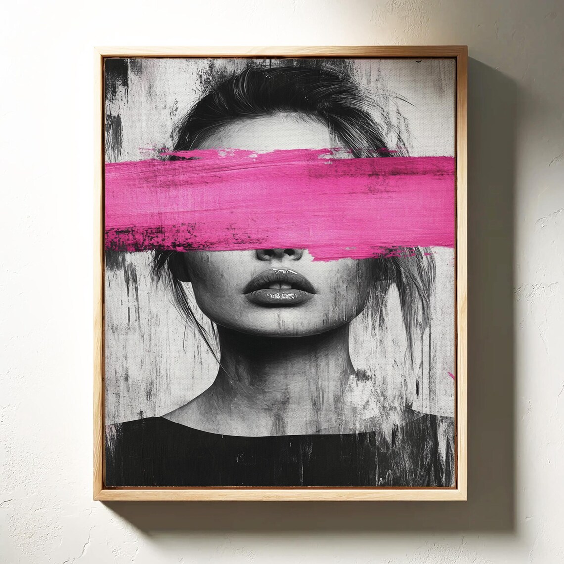 Abstract Woman Portrait With Bold Pink Brushstroke Modern Art Poster - Image 4