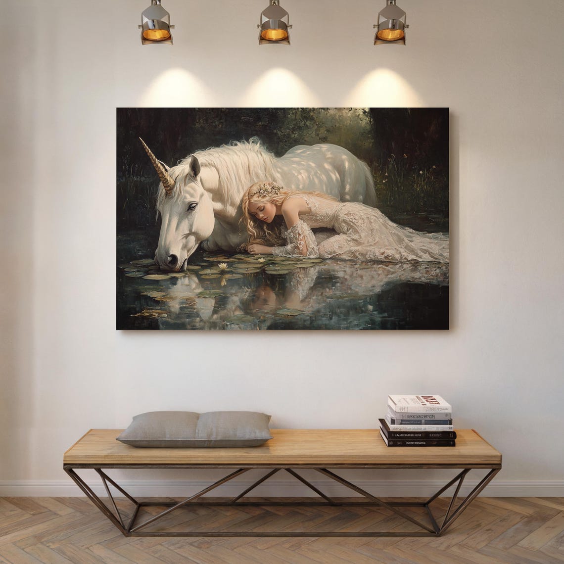 Mystical Unicorn And Maiden Enchanted Forest Moonlit Pool Poster - Image 6