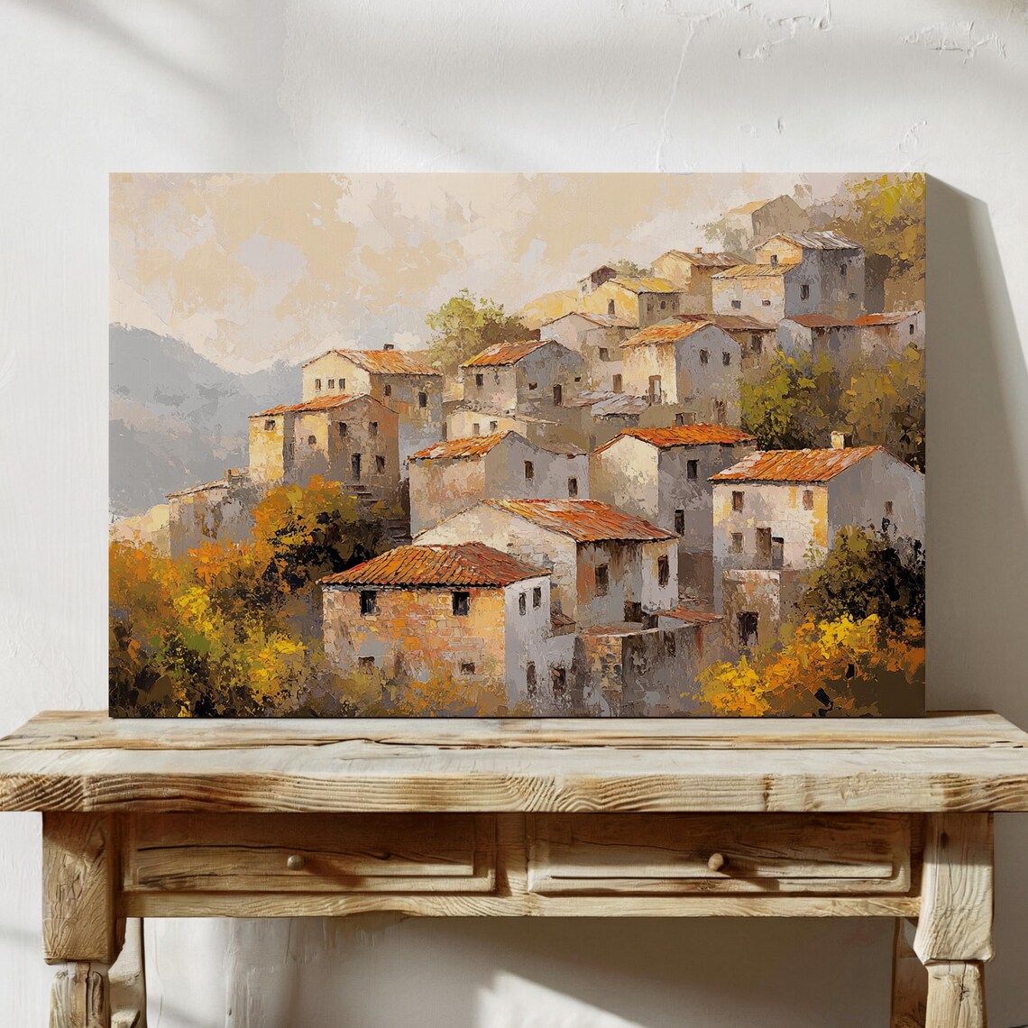 Mediterranean Hill Village Terracotta Roofs Warm Tuscan Wall Art - Image 4