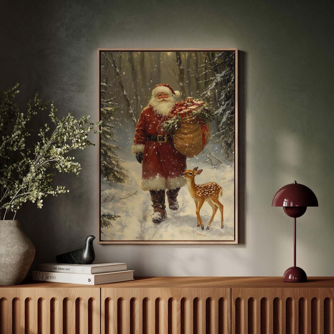 Santa Claus Vintage Christmas Scene Art Print - Image 3