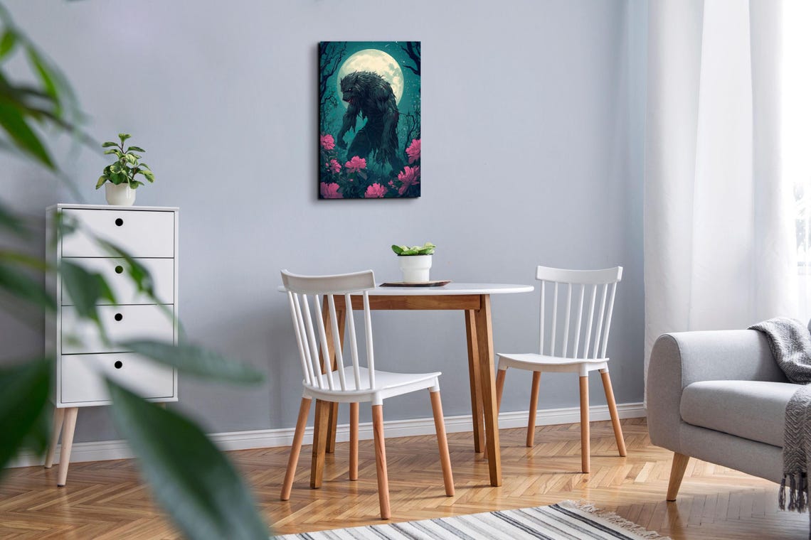 Hunched Werewolf Pink Bloom Forest Full Moon Comic Horror Poster - Image 4