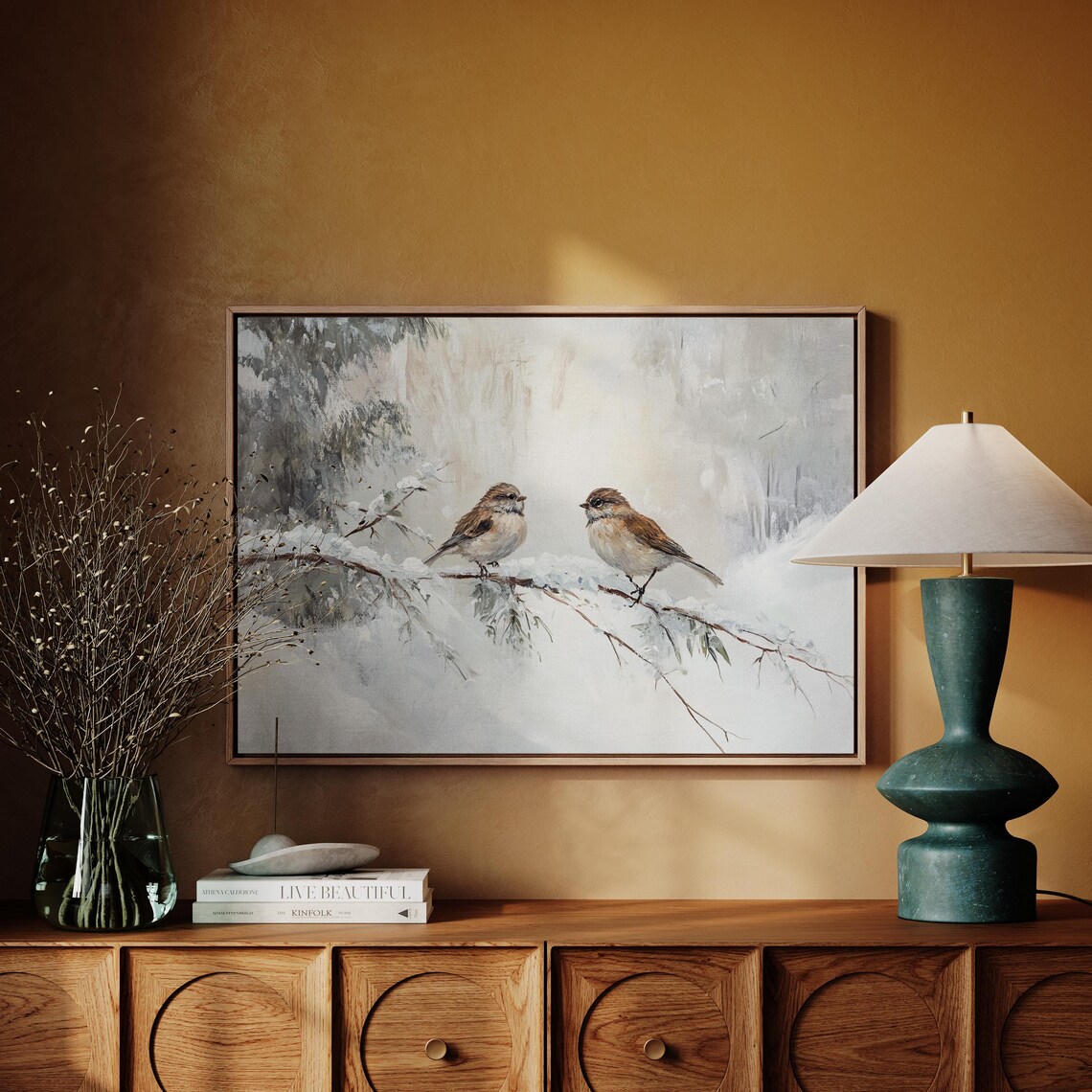 Winter Birds, Sparrows On Snowy Branch Art Print - Image 4