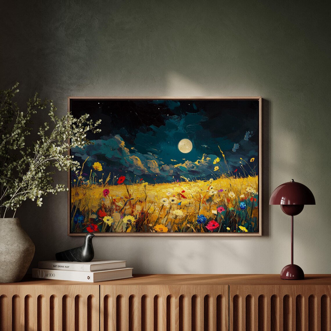 Golden Moonlit Meadow Art Print, Night Sky Wildflowers - Image 5