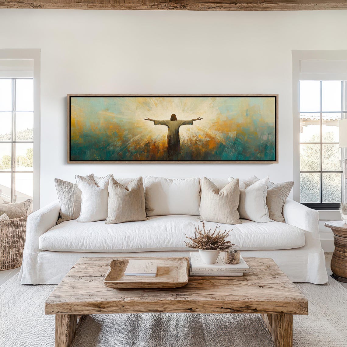 Radiant Jesus Christ Savior Silhouette Heavenly Gold Rays Art Poster - Image 6