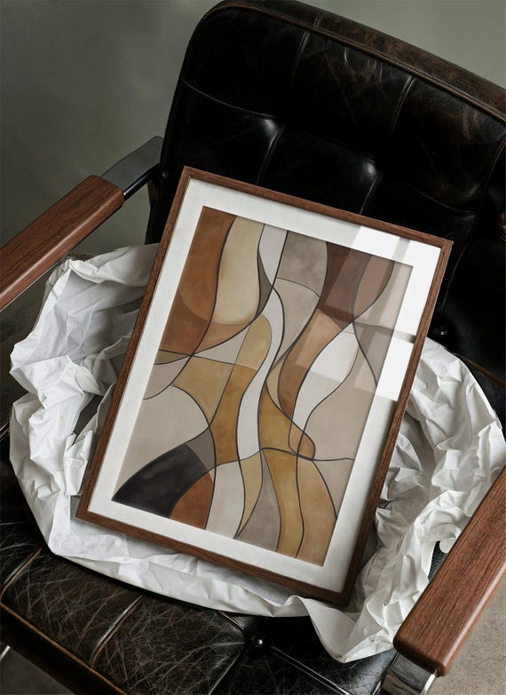Neutral Abstract Wall Art Canvas Modern Curved Line Painting Minimalist Beige And Brown Geometric Print Mid Century Boho Home Dcor