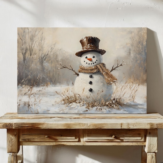 Rustic Snowman Vintage Winter Wall Art Print