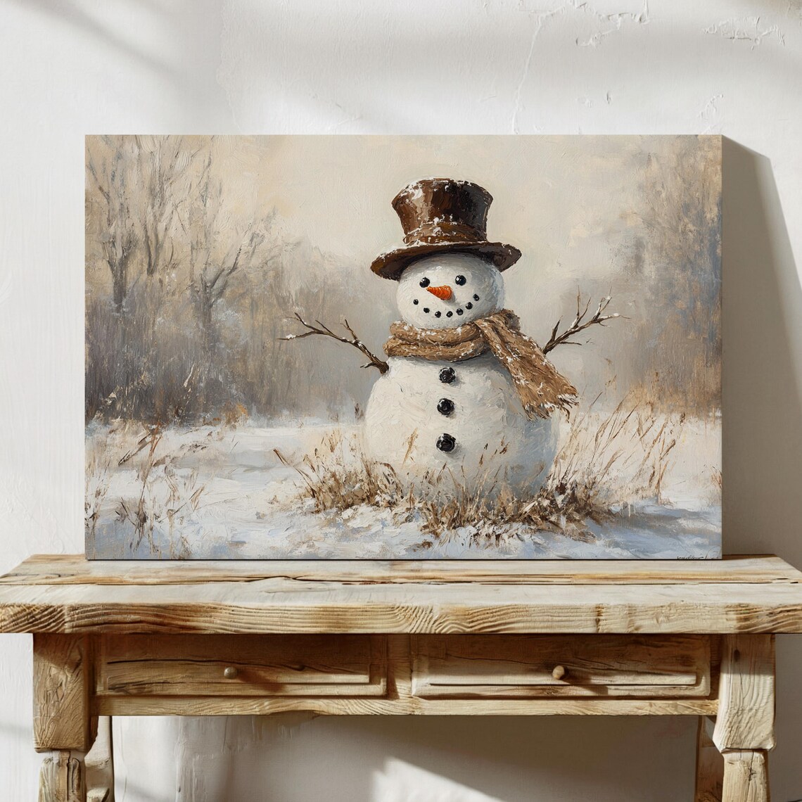 Rustic Snowman Vintage Winter Wall Art Print