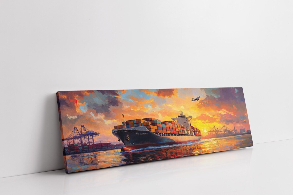 Cargo Ship Sunset Port Maritime Wall Art Industrial Ocean Print - Image 3