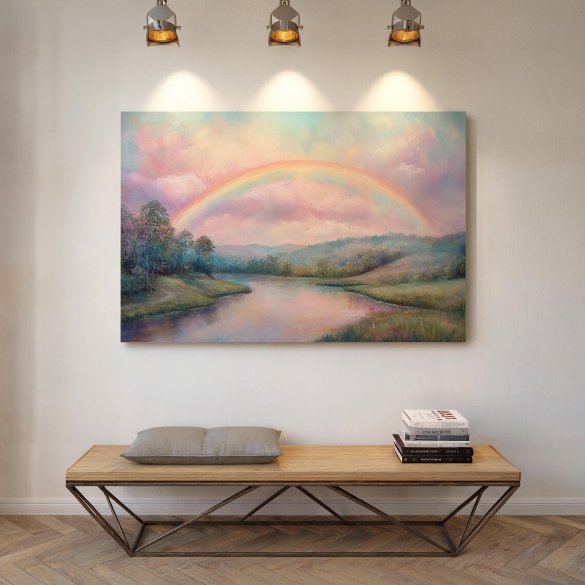 Pastel Rainbow Over Tranquil River Landscape - Image 6