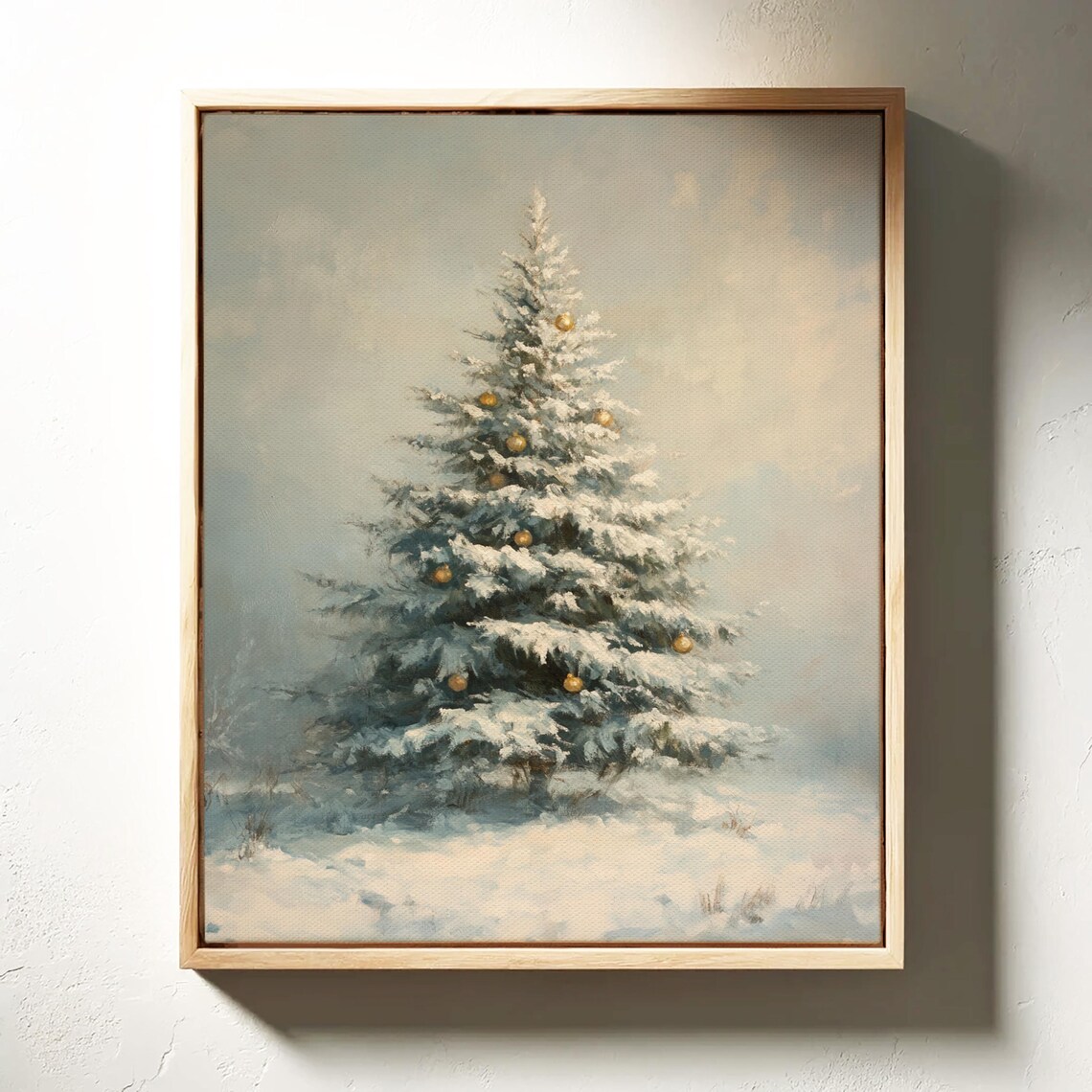 Snow Covered Christmas Tree With Gold Ornaments Winter Poster - Image 3