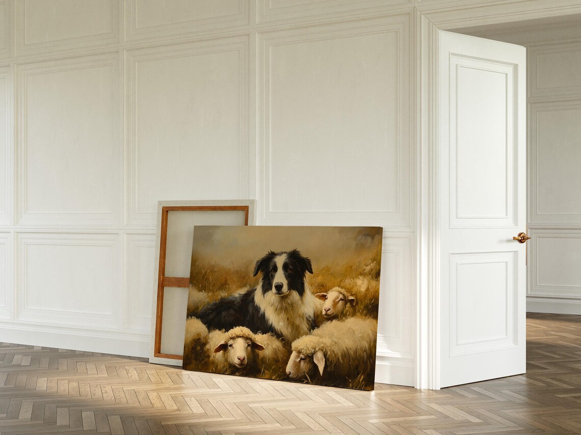 Border Collie And Sheep, Vintage Farmhouse Art Print - Image 2