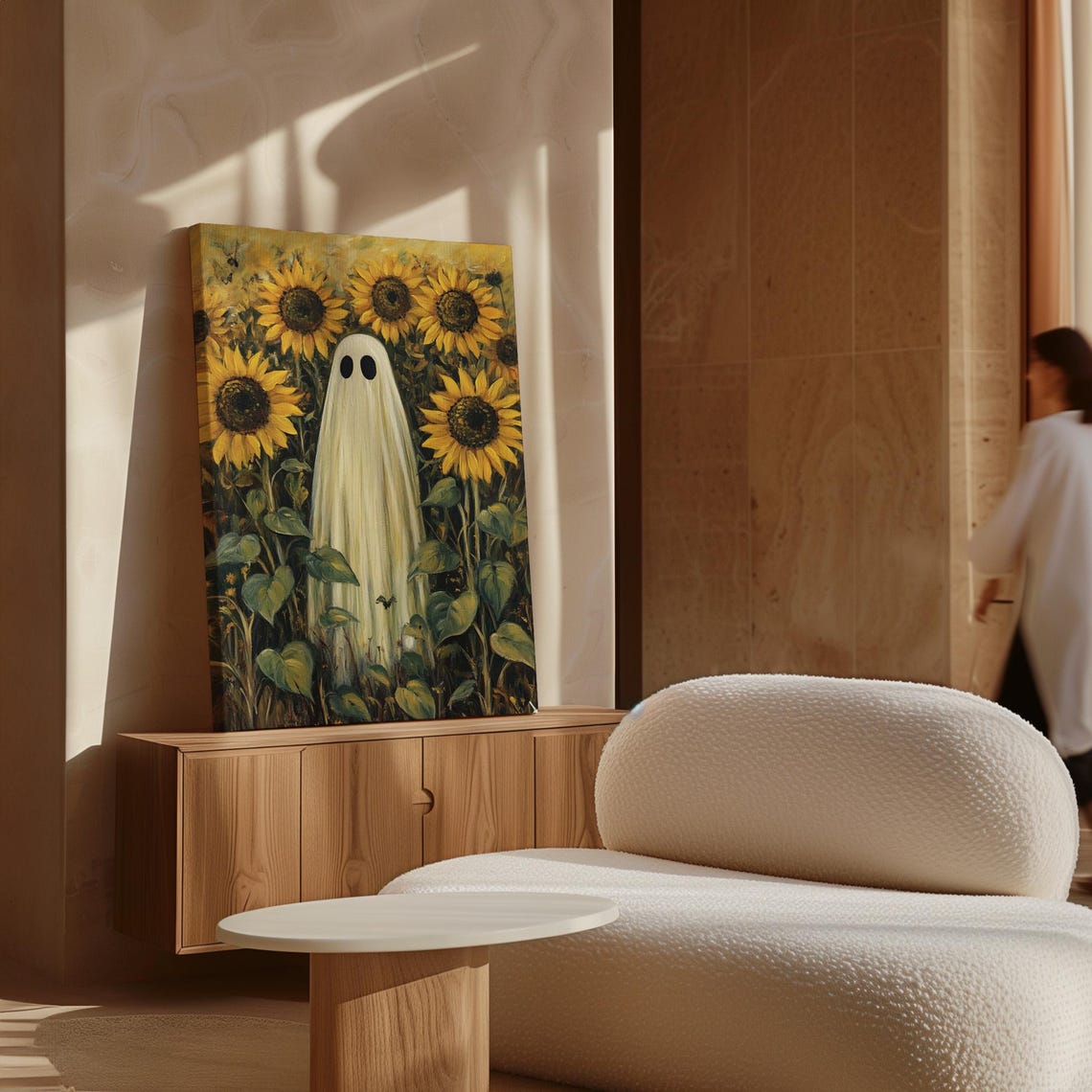 Cute Ghost In Sunflower Field Vintage Halloween Spooky Art Poster - Image 5