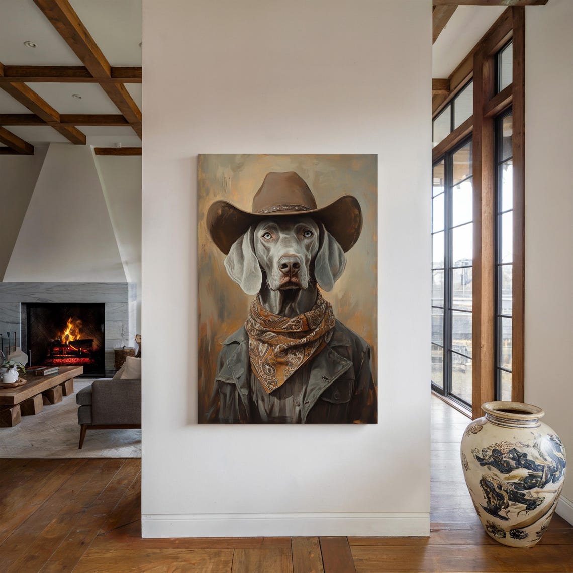 Weimaraner Cowboy In Denim Jacket Bandana Western Dog Poster - Image 5