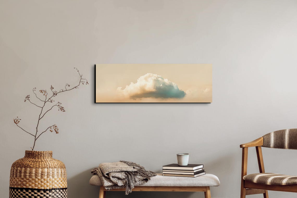 Single White Cloud on Beige Sky Minimalist Serene Cloud Art Poster - Image 5