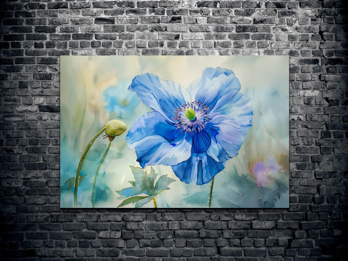 Blue Himalayan Poppy Watercolor Bloom Square Botanical Poster - Image 2