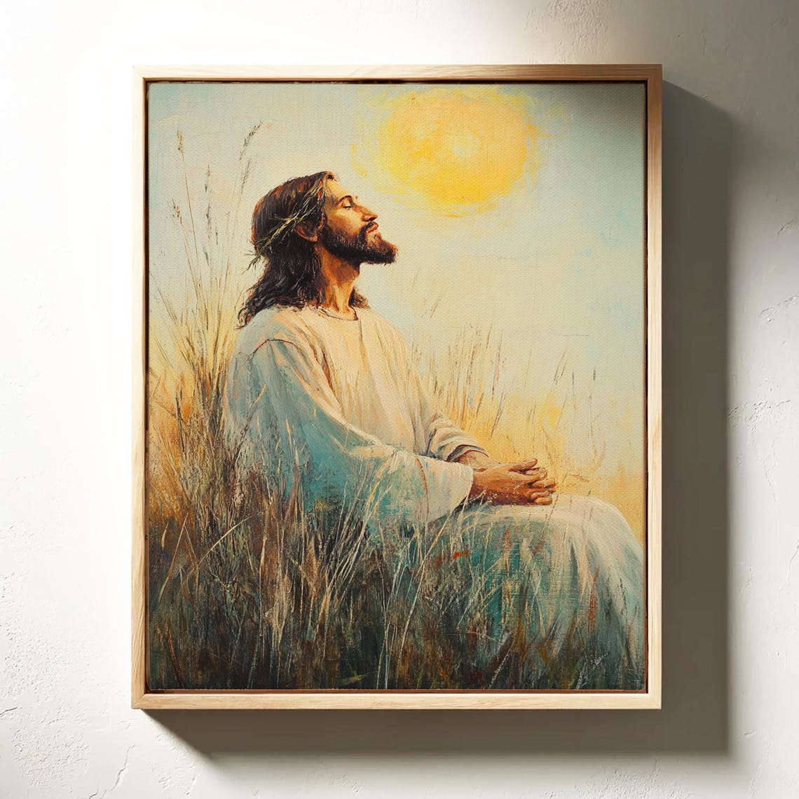 Jesus Praying in Tall Grass Gazing Up at the Morning Sun Poster - Image 3