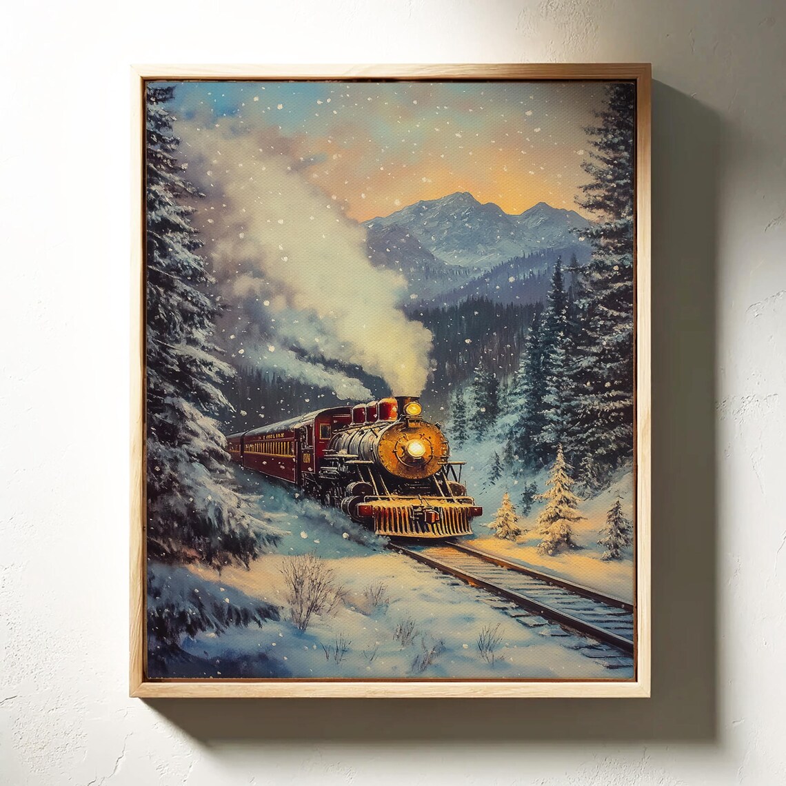Snowy Winter Train Vintage Steam Engine Art - Image 4