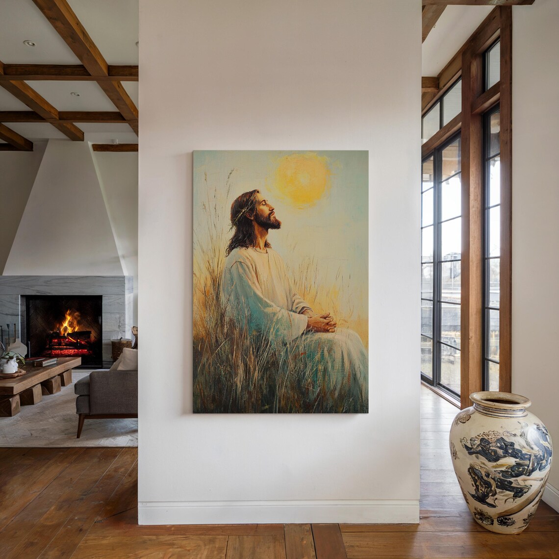 Jesus Praying in Tall Grass Gazing Up at the Morning Sun Poster - Image 4