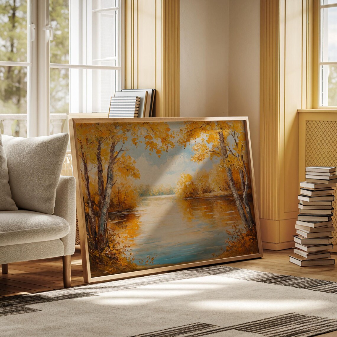 Golden Autumn Lake with Birch Trees and Reflective Waters Nature Poster - Image 6