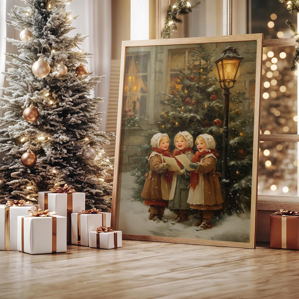 Victorian Children Singing Christmas Carols, Art Print