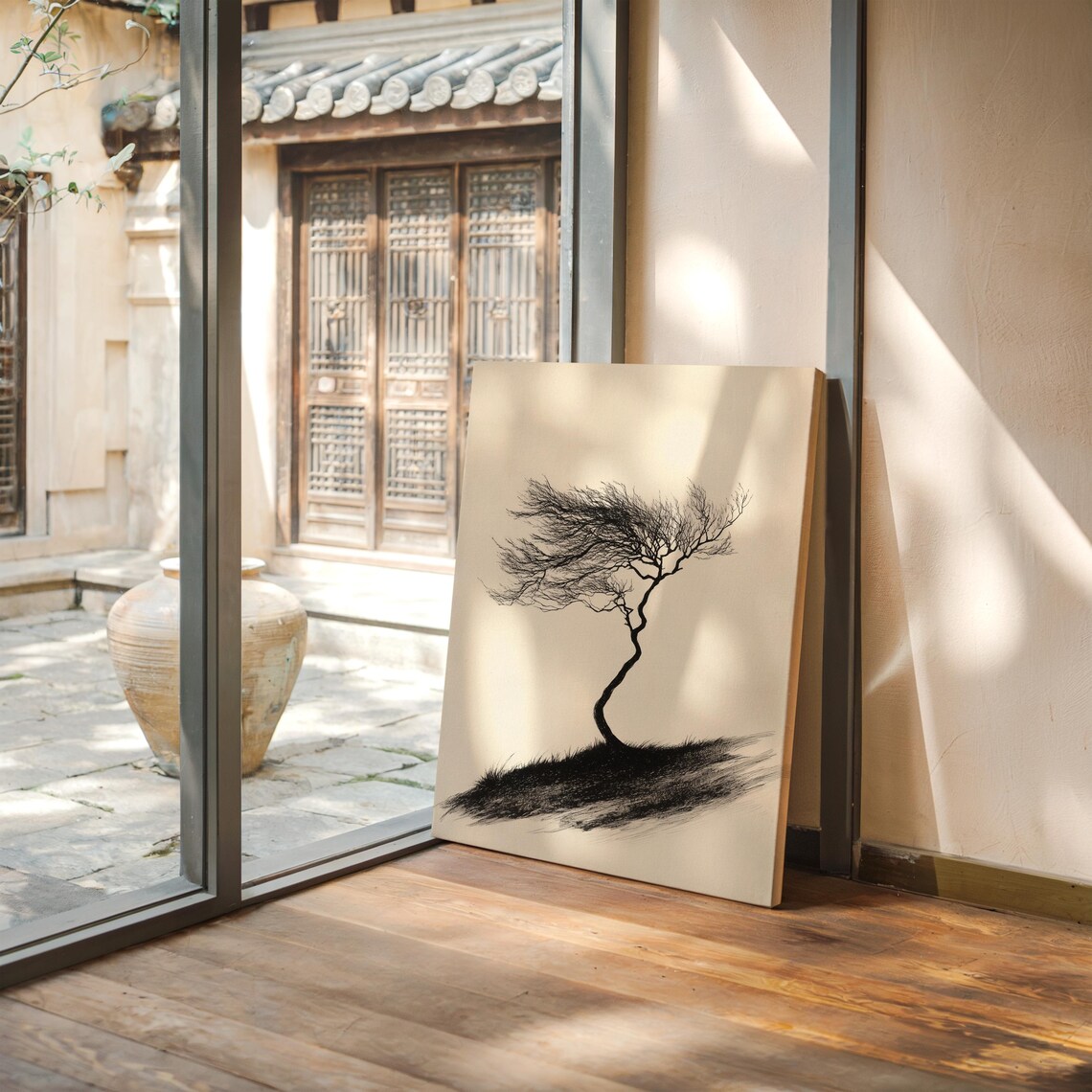 Minimalist Windblown Tree, Monochrome Art Print - Image 4