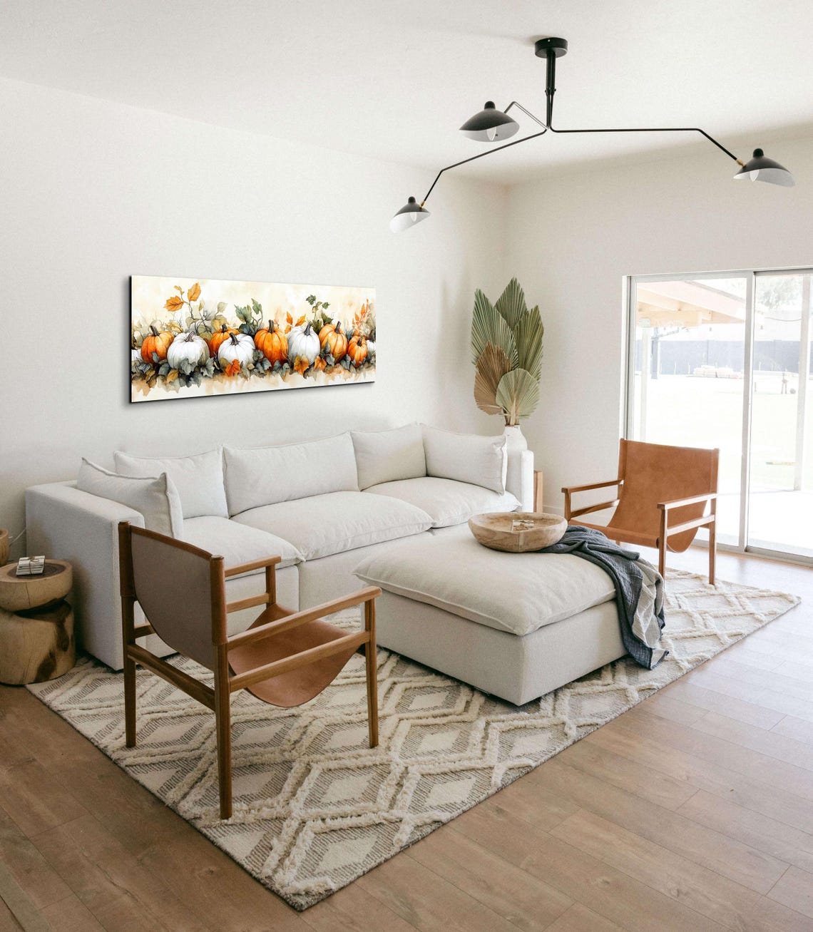 Orange White Pumpkin Row With Ivy Autumn Harvest Still Poster - Image 6