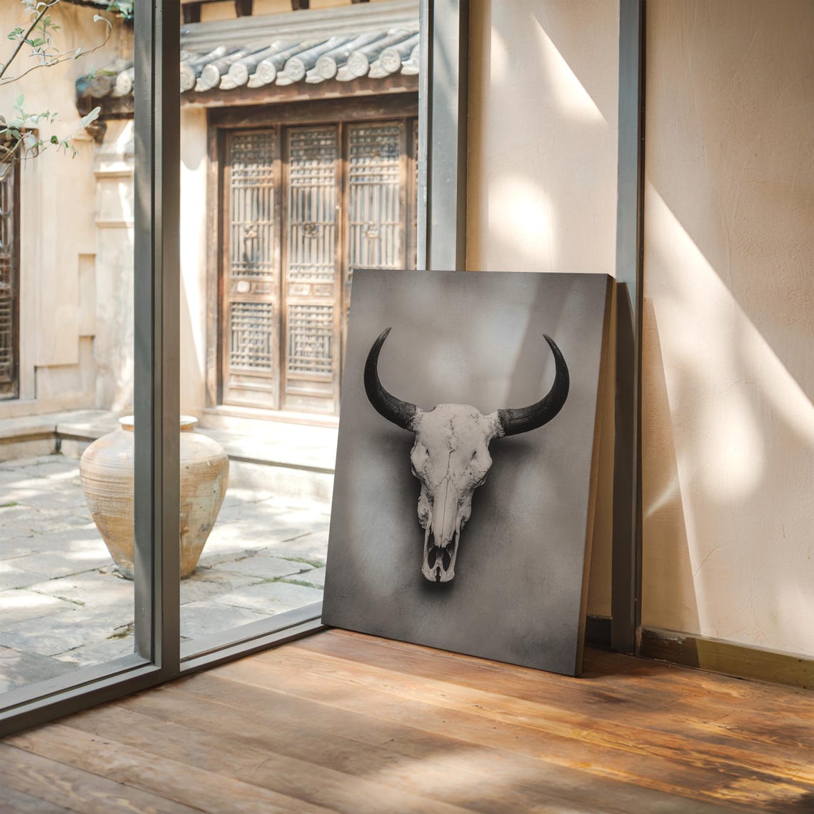 Western Buffalo Skull Longhorn Steer Skull Rustic Art Poster