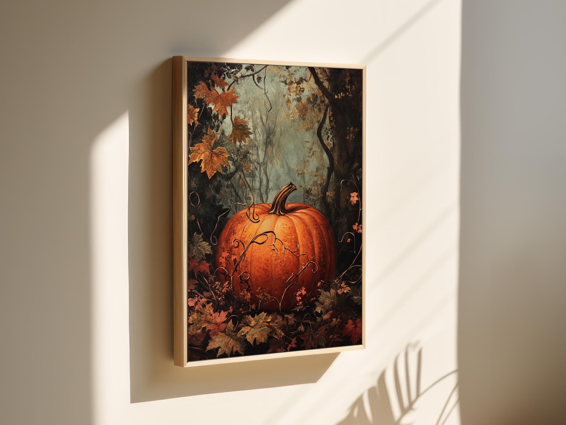 Rustic Autumn Pumpkin Art Print, Fall Leaves Charm - Image 4