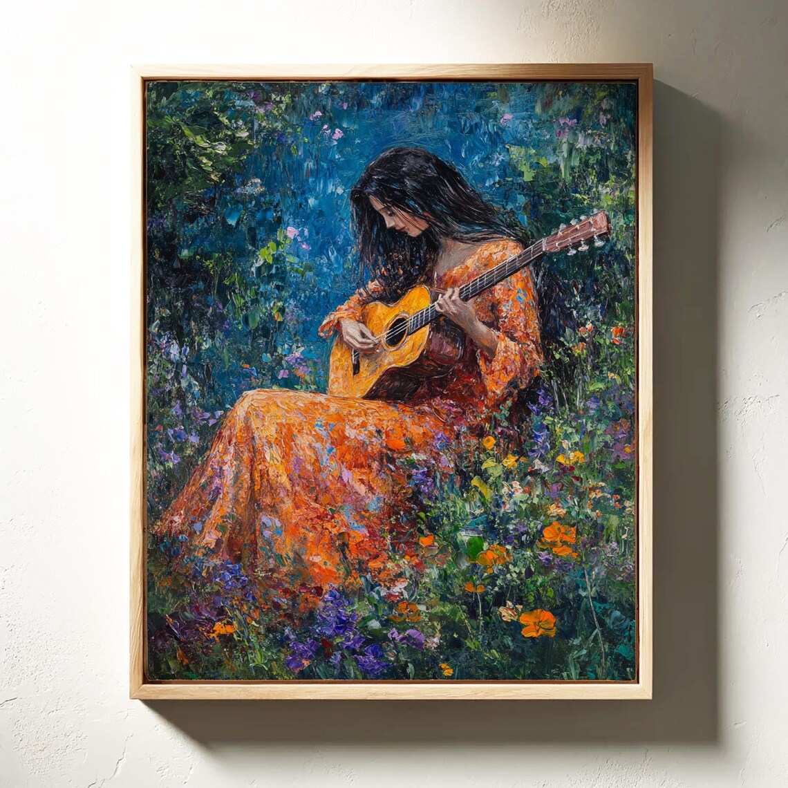 Woman Playing Guitar in a Vibrant Garden, Art Print - Image 6
