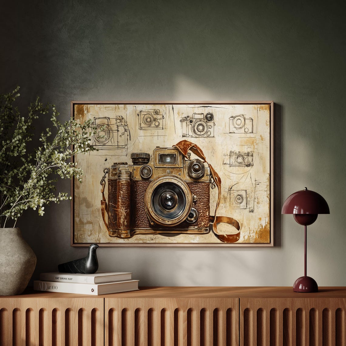 Antique Camera Art Vintage Leather Design Sketch Background Poster - Image 5