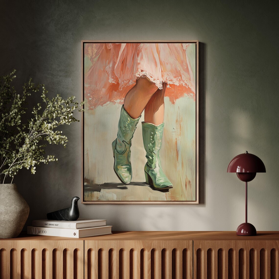 Green Cowboy Boots Pink Dress Western Cowgirl Painting Poster - Image 7
