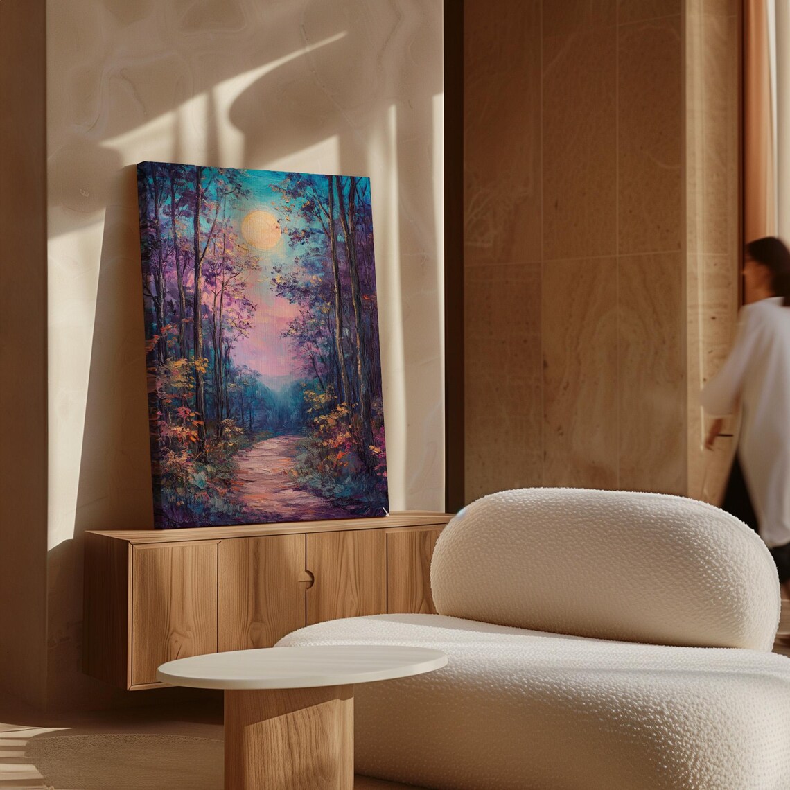Moonlit Forest Path Wall Art Print, Woodland Scene - Image 5