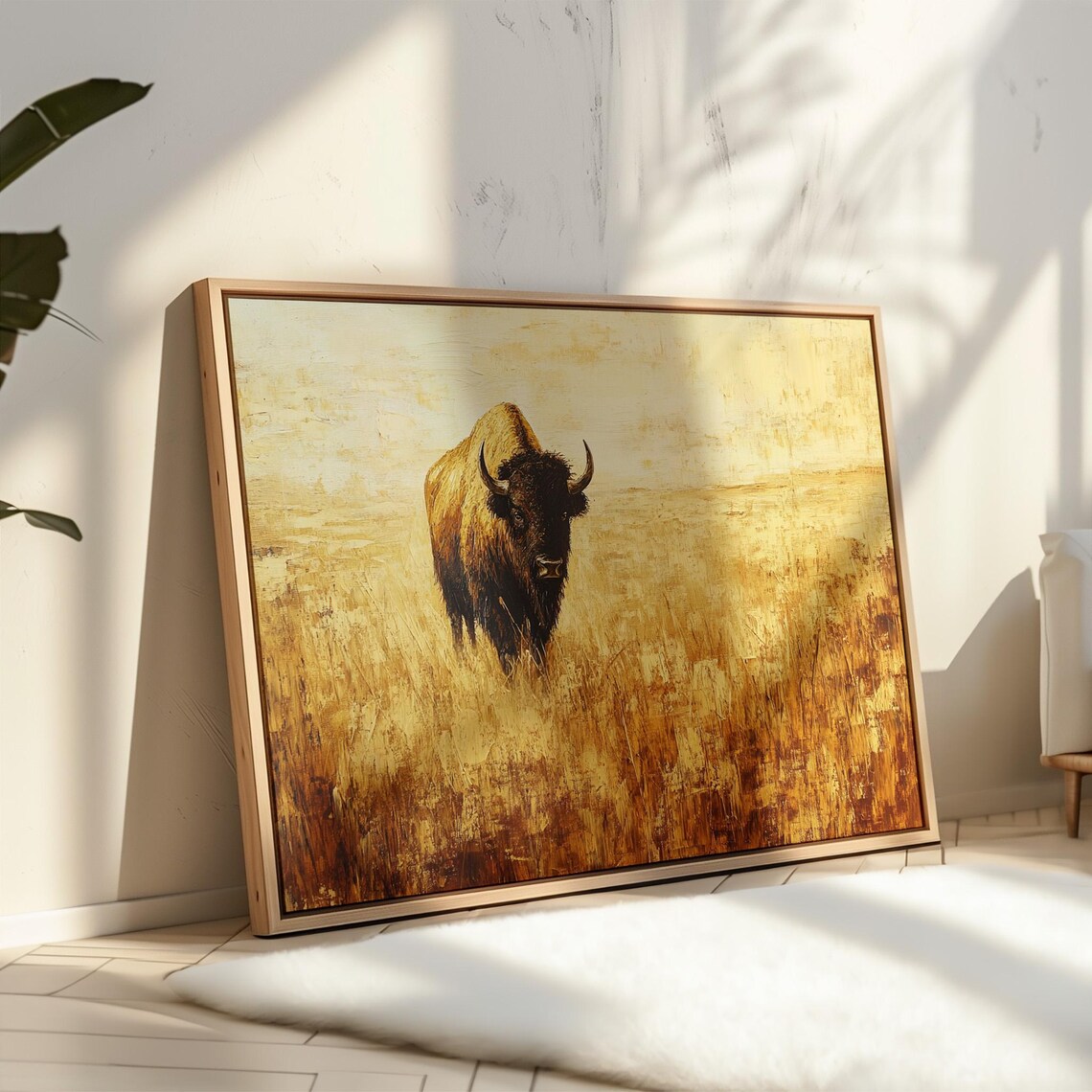 Buffalo In Golden Prairie Grass Western Wildlife Painting Poster - Image 5