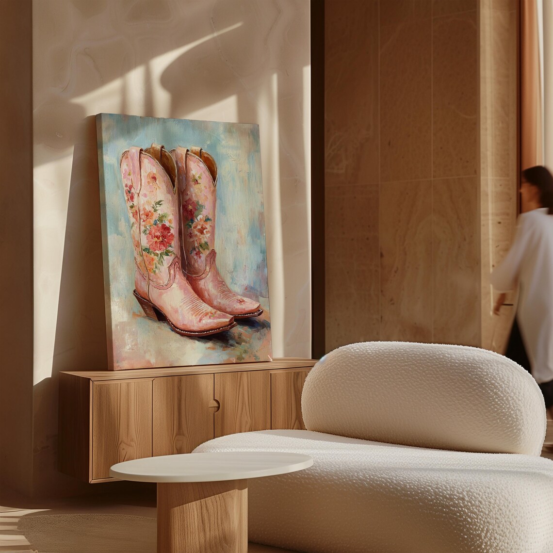 Pink Floral Cowboy Boots Painting Western Cowgirl Style Wall Poster - Image 4