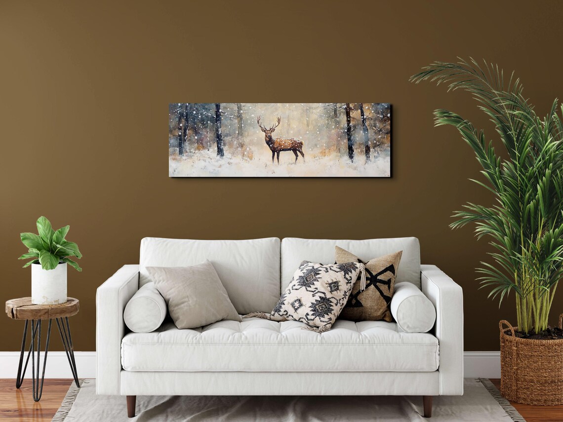 Elk Standing In Snowy Forest Winter Wildlife Painting Poster - Image 5