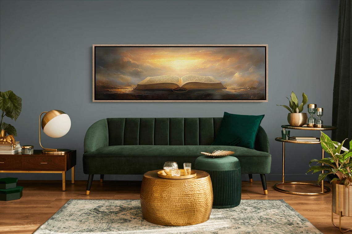Glowing Bible Art Spiritual Christian Wall Decor Open Bible With Light Religious Faith Print Inspirational Scripture Artwork - Image 2