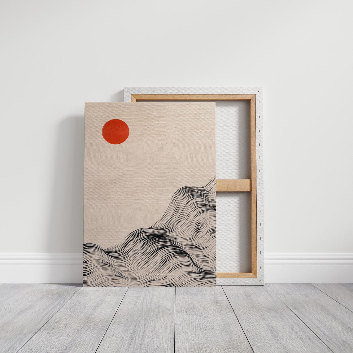 Minimalist Red Sun And Ink Waves Japanese Zen Abstract Poster - Image 3