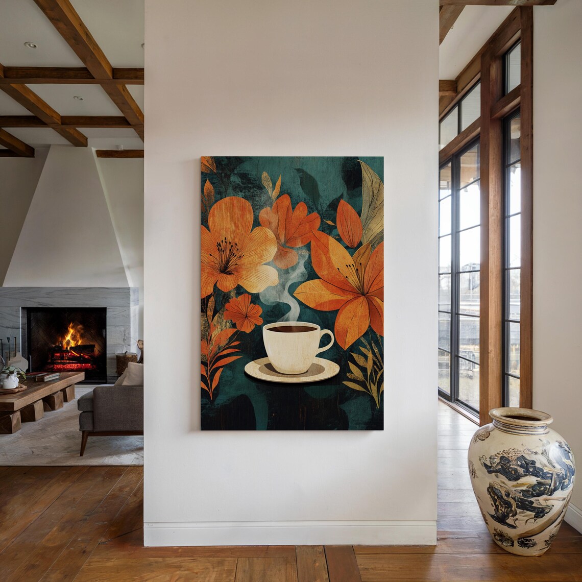 Cozy Autumn Coffee Cup, Retro Floral Kitchen Decor - Image 4