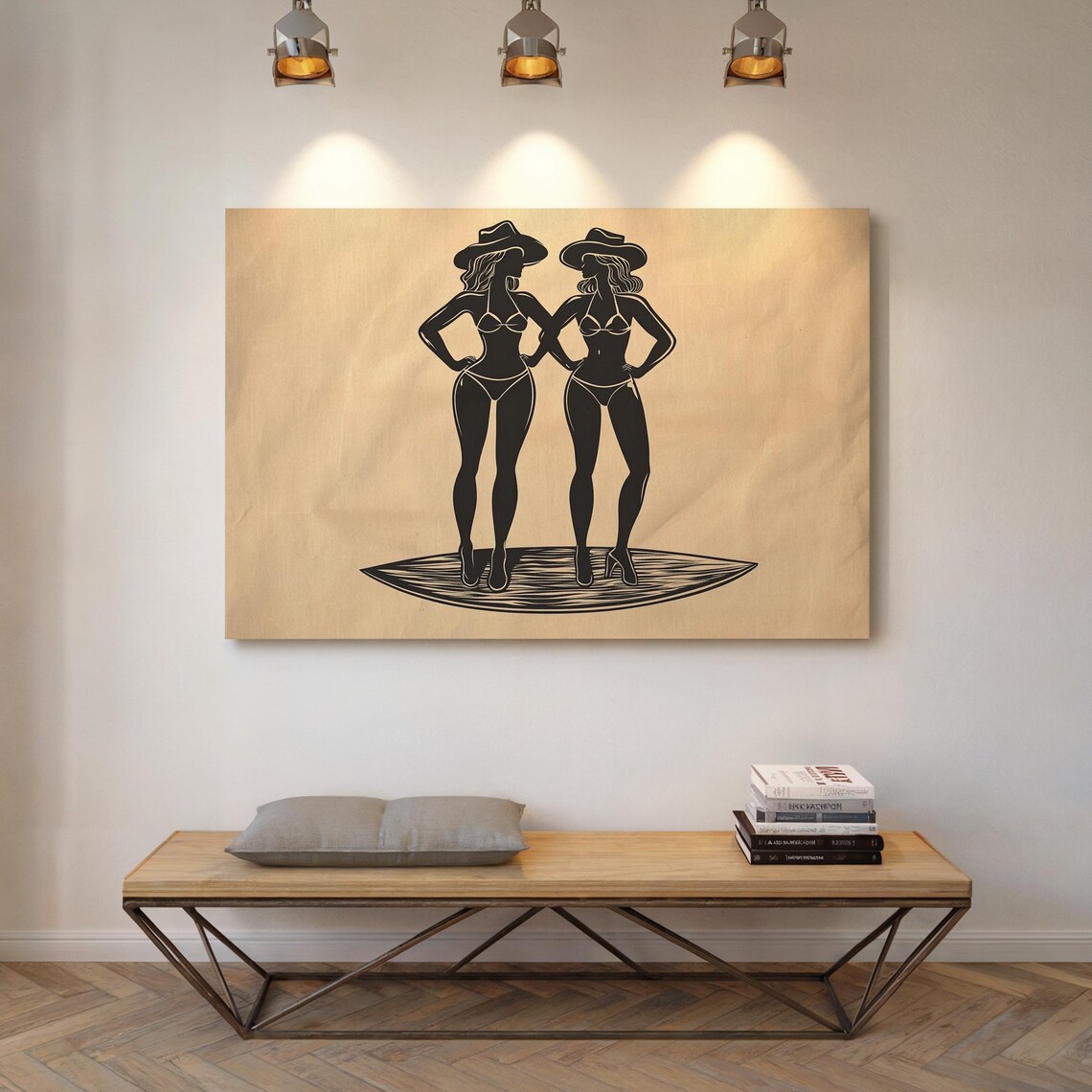 Cowgirl Bikini Silhouette Duo Western Beach Surfboard Wall Poster - Image 5