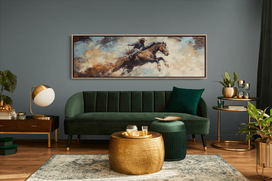 Galloping Cowboy Crossing River, Rustic Americana Art Print - Image 7