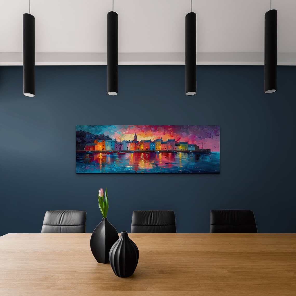 Colorful Fishing Village Harbor At Sunset Vivid Impressionist Poster - Image 4