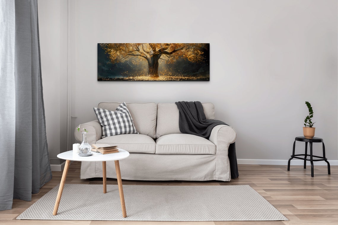 Golden Tree of Life on Black Shimmering Luxury Panoramic Poster - Image 3