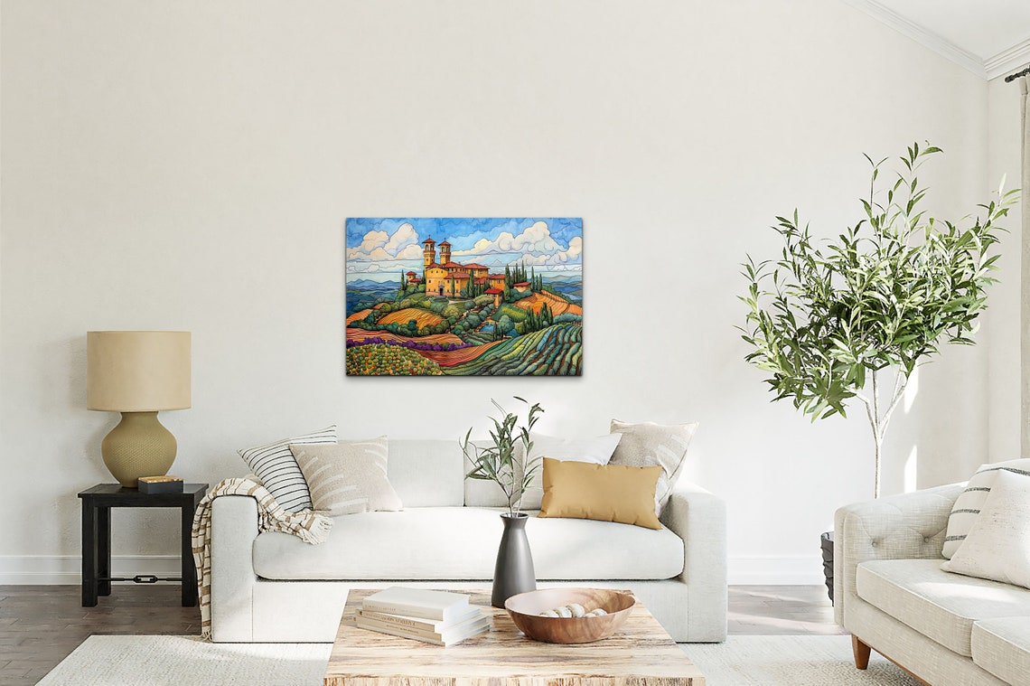 Tuscany In The Style Of Ernst Haeckel Wall Art Print France Rural Vineyard French Hillside Decor Vibrant Painting Olive Grove - Image 5