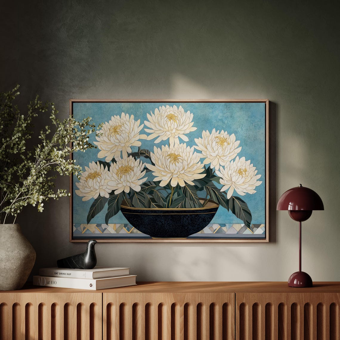 Chrysanthemum Bouquet Illustration Elegant Vintage Floral Wall Art
