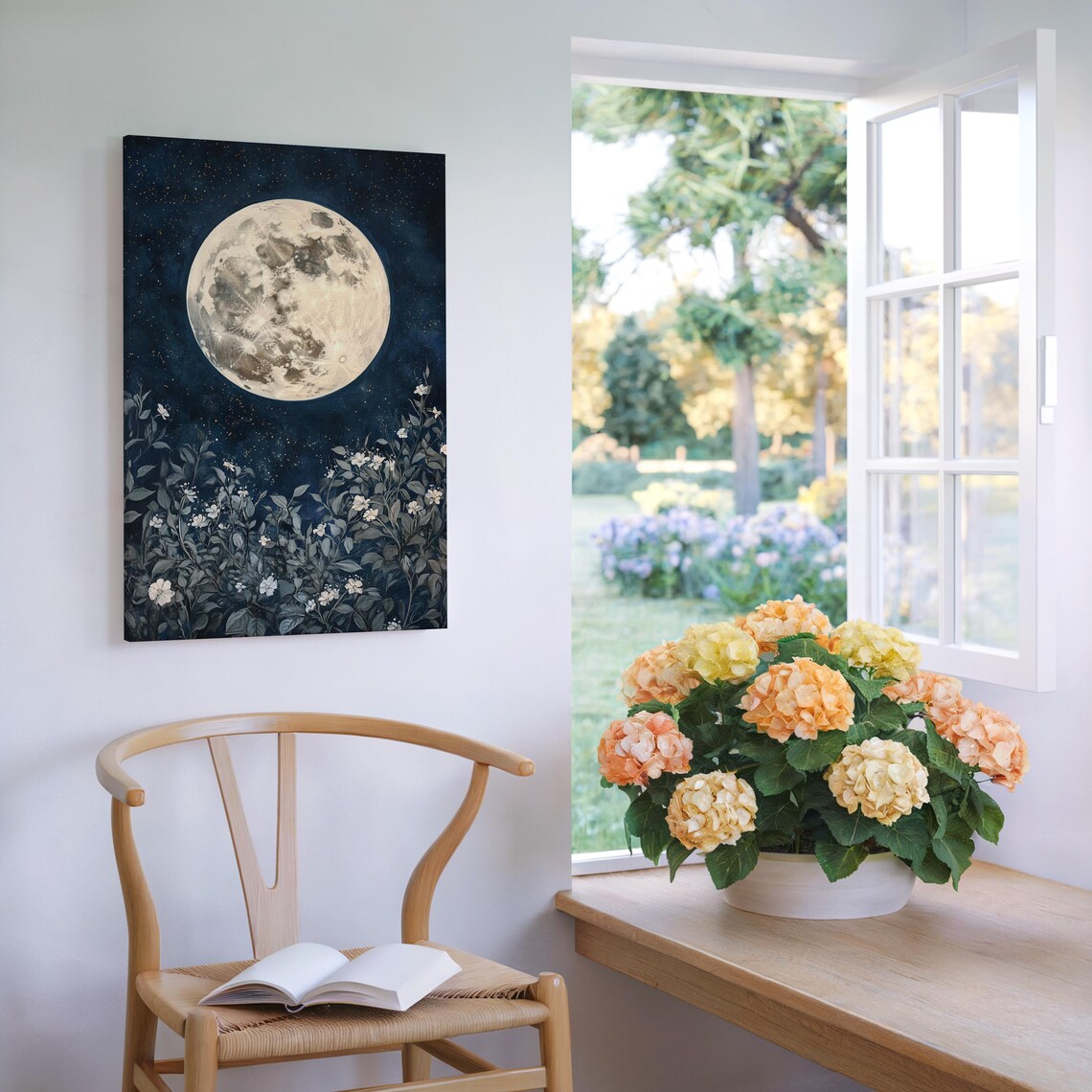 Full Moon Floral Wall Art, Starry Sky Decor - Image 6