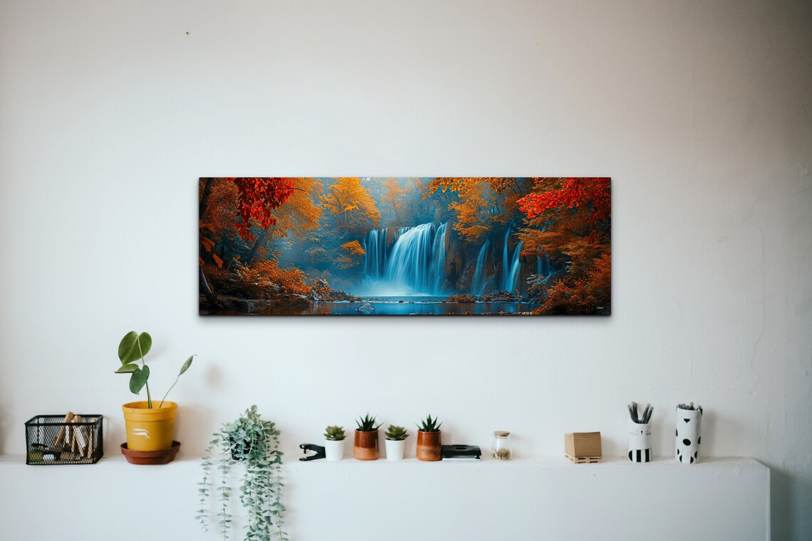 Waterfall in an Autumn Forest with Fiery Red and Gold Foliage Poster - Image 5
