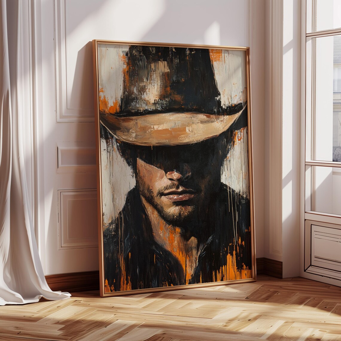Cowboy Portrait Rustic Oil Painting Wall Art Print - Image 4